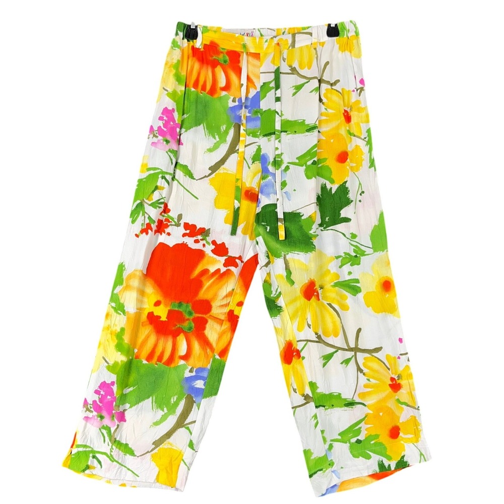 Jams World Veranda Pants Women M Vintage 90s Tropical Pull On Rayon‎ USA Made
